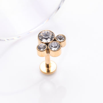 Detail View 1 of Golden Bali Bauble Sparkle Top Internally Threaded Steel Labret-Clear Gem